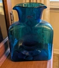 Blenko Glass Cobalt Blue Double Spouted Carafe Pitcher Vase 8.5"  With Label