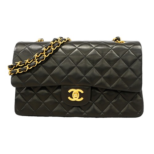 Auth [6id5989] CHANEL Shoulder Bag Matrasse W flap WChain Lambskin Black Gol...