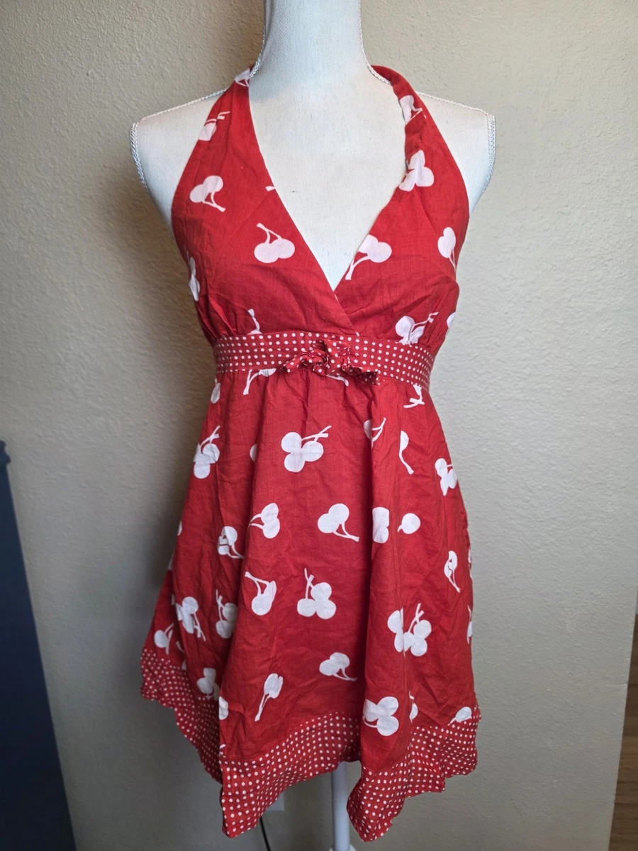 Retro Babydoll Tee Halter Top Size Medium Cherry Red 100% Cotton