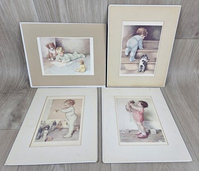 4 Bessie Pease Gutmann 8x10 Matted Lithograph Prints PUPPIES Mine Nitey Nite Vtg