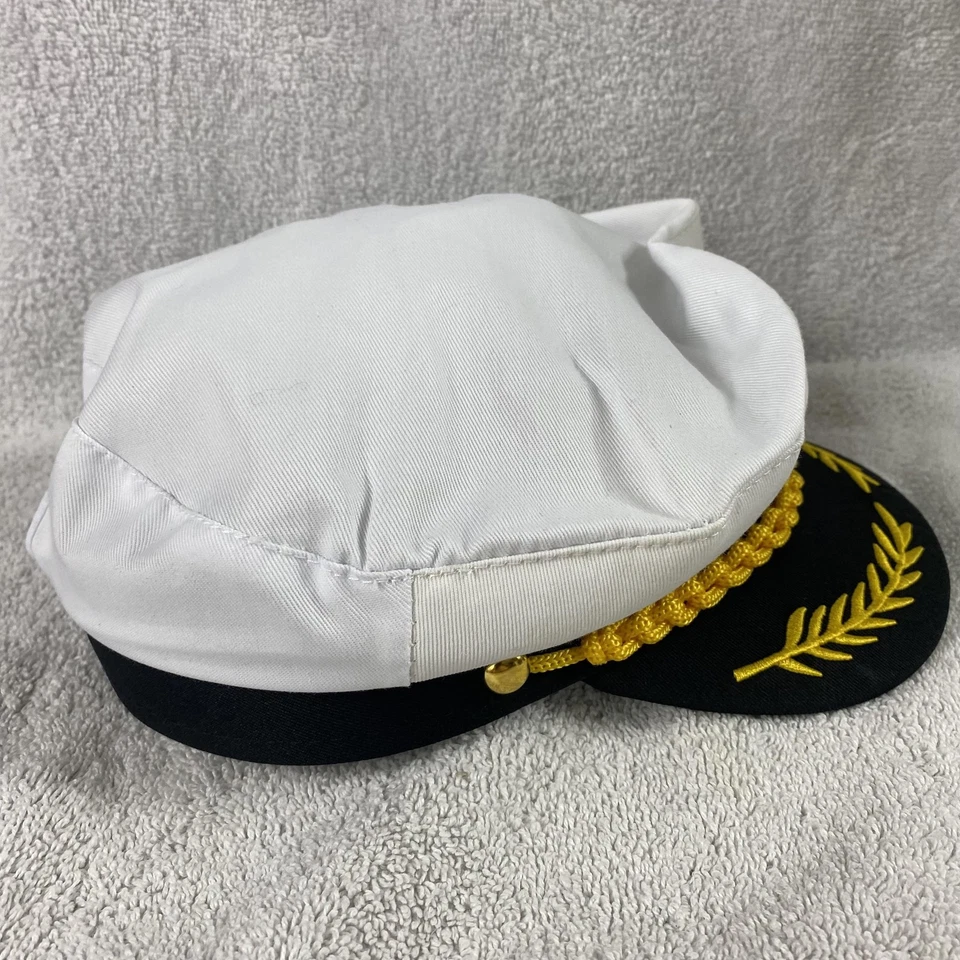 Captain Hat Cap Snap Back White Black Gold Embroidered Nautical Costume Mens - Image 3 of 4