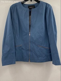 Lafayette 148 New York Womens Blue Cotton Blend Full Zip Jacket Size 14
