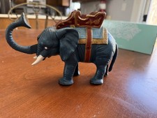 Vintage Cast Iron Mechanical Bank Circus Elephant Coin Metal Piggie Bank Blue