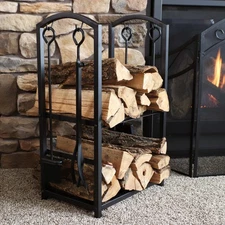 4-Piece Steel Firewood Log Rack with Fireplace Tools by Sunnydaze