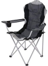 Heavy Duty Padded High Backrest Folding Camping Chair with Cup Holder Grey