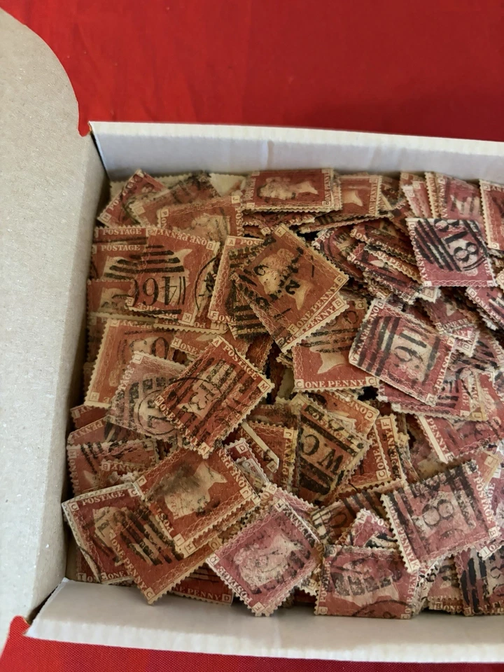 1000 GB QV 1d Placas rojas sueltas en caja placas mixtas Penny Reds SG43 Foto 2 de 3
