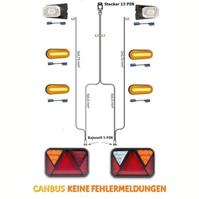 LED Rückleuchten Anhängerbeleuchtung Set Canbus Bajonett + 5M Kabelbaum 13PIN