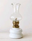 Vintage Mini Milk Glass Hobnail Oil Lamp w/ Glass Chimney & Wick