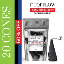 20 Charcoal Incense Cones 1'' Hand Dipped Natural Top Flow Smoke Wholesale Bulk