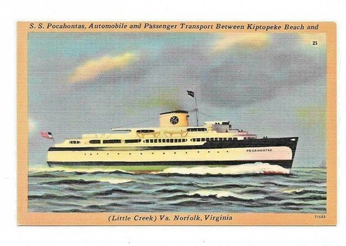 Postal de colección S. S. Pocahontas Ferry Transport Little Creek & Kiptopeke VA - Imagen 2 de 3
