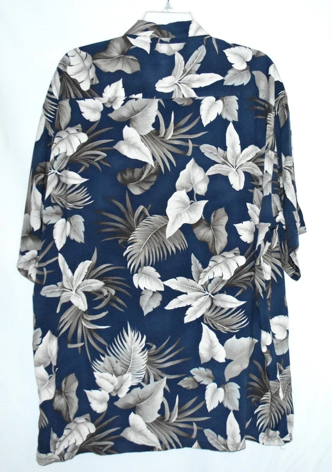 Pierre Cardin Hawaiian Aloha Navy Gray Cream Floral Mens Shirt Size XL Korea - Image 3 of 4