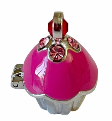 GANZ Miniature Cupcake Prayer Box Pocket Charm Pink Barbiecore Enamel Rhinestone
