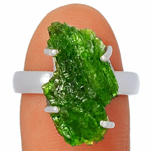 Anello Uomo/donna Con Gemma Diopside Verde In Argento 925 - Taglia Regolabile