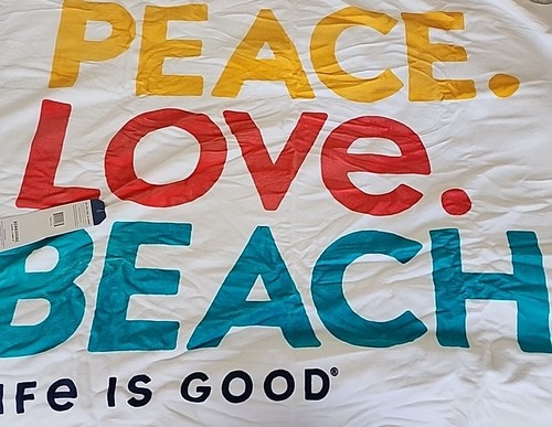Telo mare piscina LIFE IS GOOD pace amore spiaggia cotone oversize 38 x 65 nuovo - Foto 6 di 9