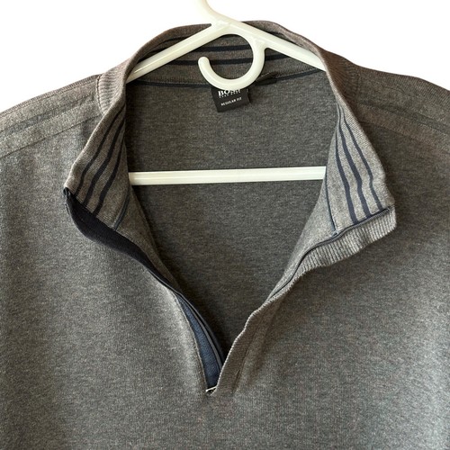 Pullover Boss Hugo Boss 1/4 Cremallera Para Hombre Talla XXL Calce Regular Gris Azul Borde Algodón - Imagen 5 de 11