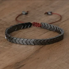 Hematite Bracelet 6.5" - 8.5" Natural Black Adjustable Healing Men Women Reiki