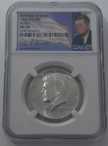 1964 D/D NGC MS64 FS-501 KENNEDY REPUNCHED MINT MARK HALF DOLLAR 50C 90% SILVER