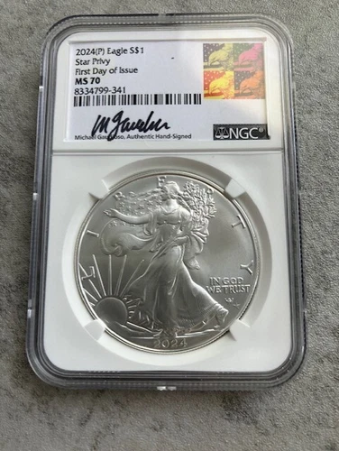 2024 (P) American Silver Eagle Star Privy NGC MS 70 FDOI Gaudioso Signed