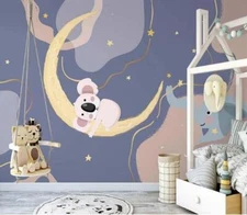 3D Moon Koala L4026 Wallpaper Wall Mural Print Removable Self-adhesive Amy