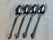 ONEIDA CLARETTE Lot of 4 Citrus Grapefruit Spoons Serrated Glossy Great Conditio