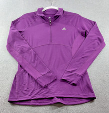 Adidas Women's Shirt Purple M Climalite 1/4 Zip Long Sleeve Pullover Thumbholes