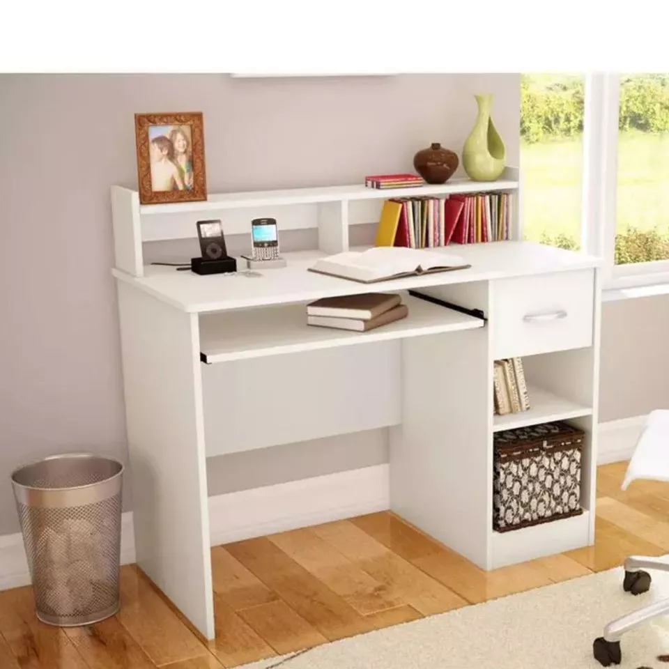Desk Office Laptop Work Table Home Drawer Keyboard Tray Computer Desk, White - Image 2 of 4