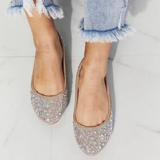 New Womens Bling Rhinestone Crystal Embellished Ballet Flat Ballerina Shoe Slide