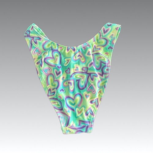 NUEVO SIN ETIQUETAS WILD FABLE parte inferior de bikini parte inferior redonda pierna ultra alta descarada corazones verdes XS - Imagen 2 de 4