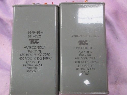 8UF 600V DC TCC Oil Block Paper Capacitors x 2 Used 1.5kgs