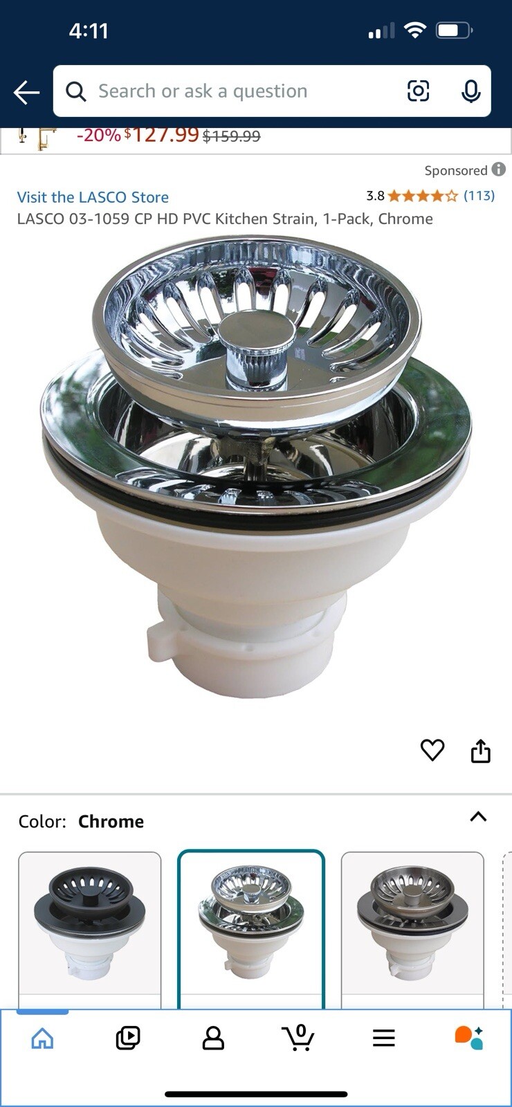 Lasco Sink Strainer White Heavy Duty  Crome Plated Finish-image