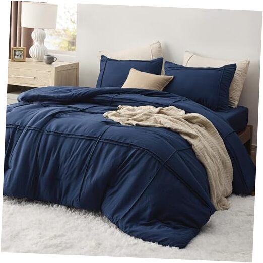 Comforter Set with Sheet - 4 Pieces Soft Navy Queen 01 - Navy (No Flat Sheet)