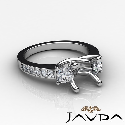 Diamond Three 3 Stone Engagement Trellis Ring Platinum Round Semi Mount 0.8Ct - Picture 3 of 6