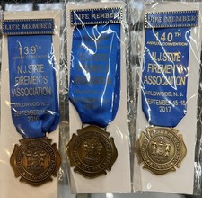 Lot of 3 NJ State Firemen's Association Wildwood NJ Medal Ribbon Life Member