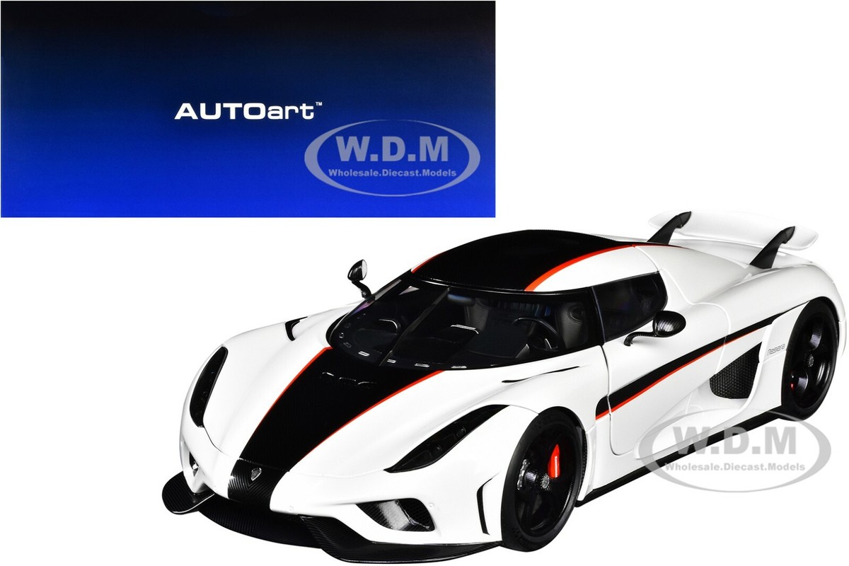 KOENIGSEGG REGERA WHITE W/CARBON & RED STRIPES 1/18 MODEL CAR BY