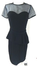 Elie Tahari Women's 2 Dress Black Sheer Illusion Neckline Peplum Cocktail