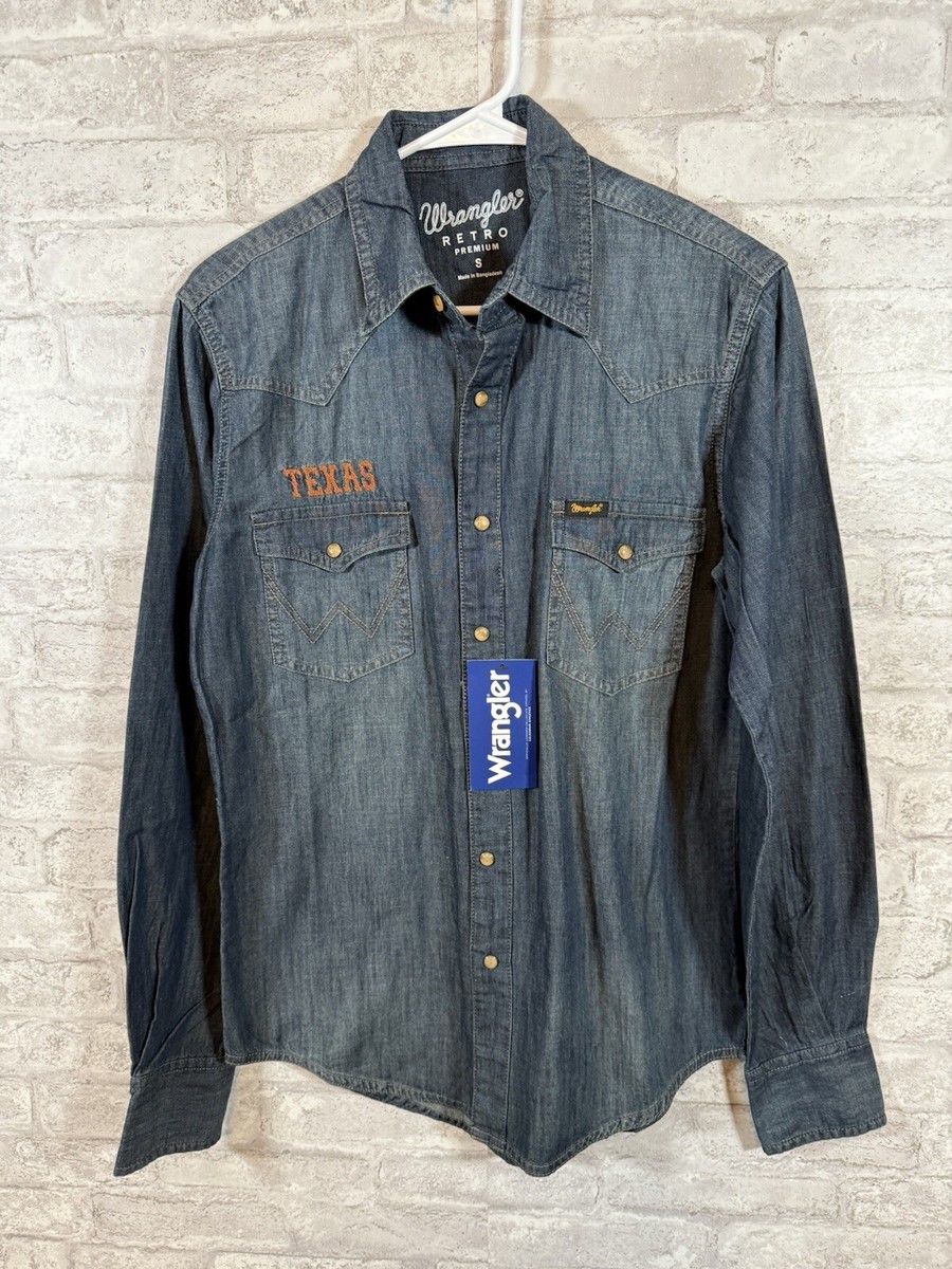 NEW Wrangler Premium Retro Denim Western Snap Shirt Small Texas