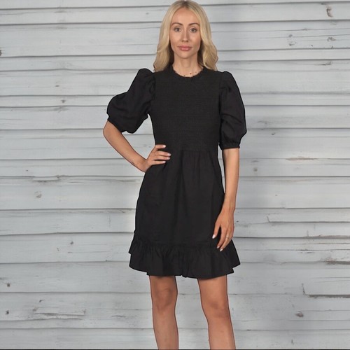 Knee Length Dress Miss Selfridge Women's UK12 Black Short Sleeve Tie Waist NEW - Picture 3 of 8
