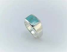 Men's Genuine Turquoise Ring 925 Sterling Silver Ring Signet Ring Gift For Men