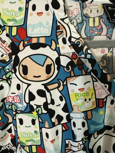 Tokidoki KOI Scrub Top Womens Small Milk Soya Leche Cows 2 Pc With Pants! - Picture 7 of 24