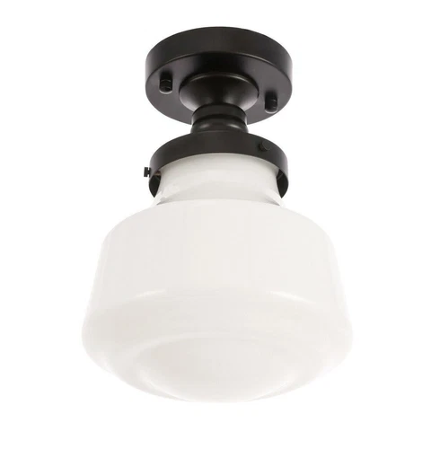 Flush Mount Light Fixture Frosted Glass Shade Black Kitchen Bathroom Hallway - Picture 9 of 12
