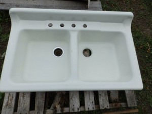 Details About Vtg Cast Iron White Porcelain Double Basin Kitchen Sink Old Plumbing 1664 16