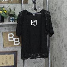 antthony Womens Silver Jubilee Lace Overlay Top 658467 Black L