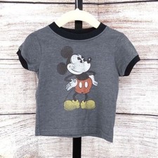 Disney Parks Mickey Mouse Vintage Style Gray Ringer Tee Kids T-Shirt Size 12 M