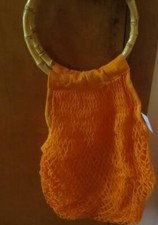 NWT Orange crocheted summer purse bamboo handles - free US Ship