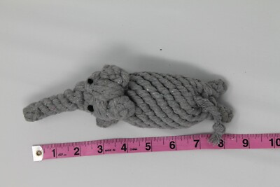 Durable rope toy grey elephant for dogs - 8 inches long - tough puppy dog 