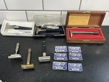 Vintage Men's Shaving Razor Lot with Blades Gillette Schick Ever-Ready