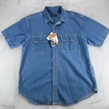 Route 66 Denim Shirt Men's Large Blue Original Clothing Short Sleeves RN 42000
