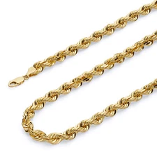 Wellingsale 14k Yellow Gold Solid 8.0mm Solid Rope Chain Necklace