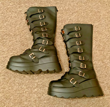 Black goth faux leather wide leg platform knee boots size 8 never worn