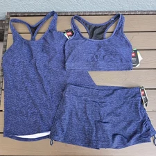 TYR Women's Navy Lapped Tank & Racerback Tops W/ Matching Skort Sz M NEW 
